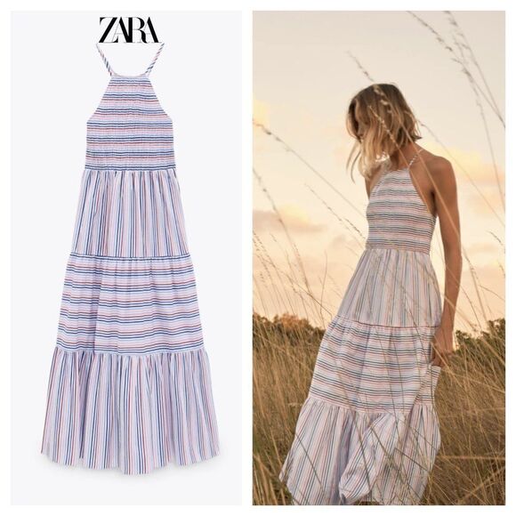 ZARA STRIPES MAXI DRESS HALTER - Picture 2 of 10